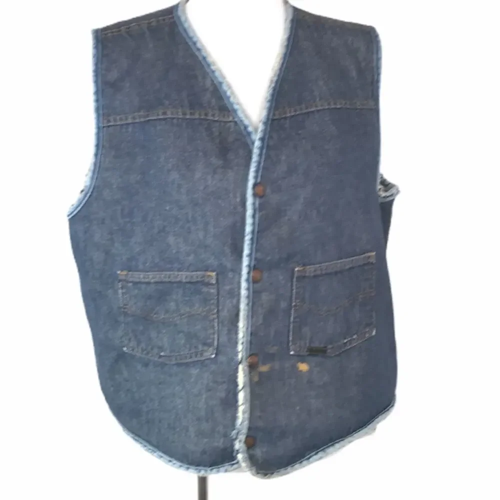 Vintage Roebuck’s Sherpa Jean Work Vest Blue Size XLarge